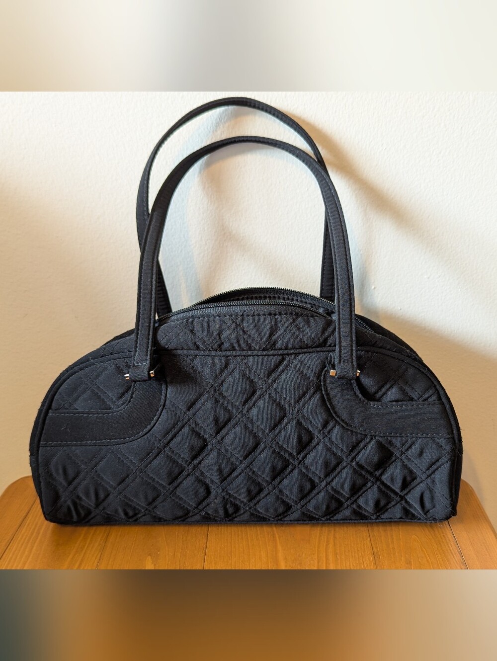 Black Quilted Vera Bradley Zip Top Small Bowler Bag